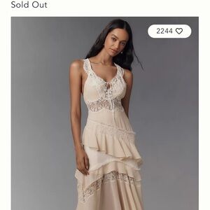 BY ANTHROPOLOGIE SLEEVELESS KEYHOLE TIERED LACE MIDI DRESS